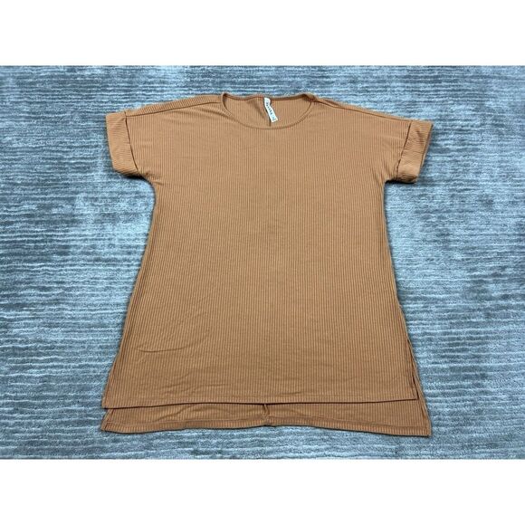 Zenana Top Womens Small Orange Short‎ Sleeve Ribbed Polyester Blend - Picture 1 of 11